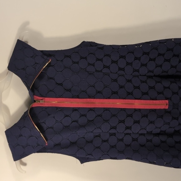 Adrianna Papell Navy Blue & Coral Pink Sheath Dot Retro Mod Dress Size 14 - Picture 9 of 16